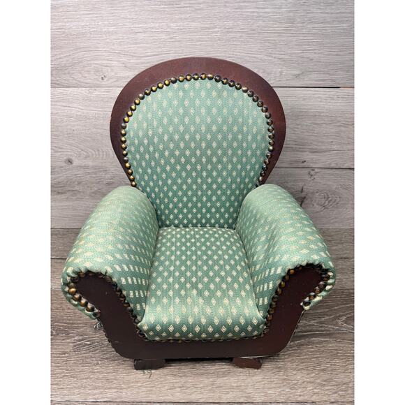Vintage Dayton Hudson Green Upholstered Parlor Armchair Girl Doll 18" - Picture 1 of 6